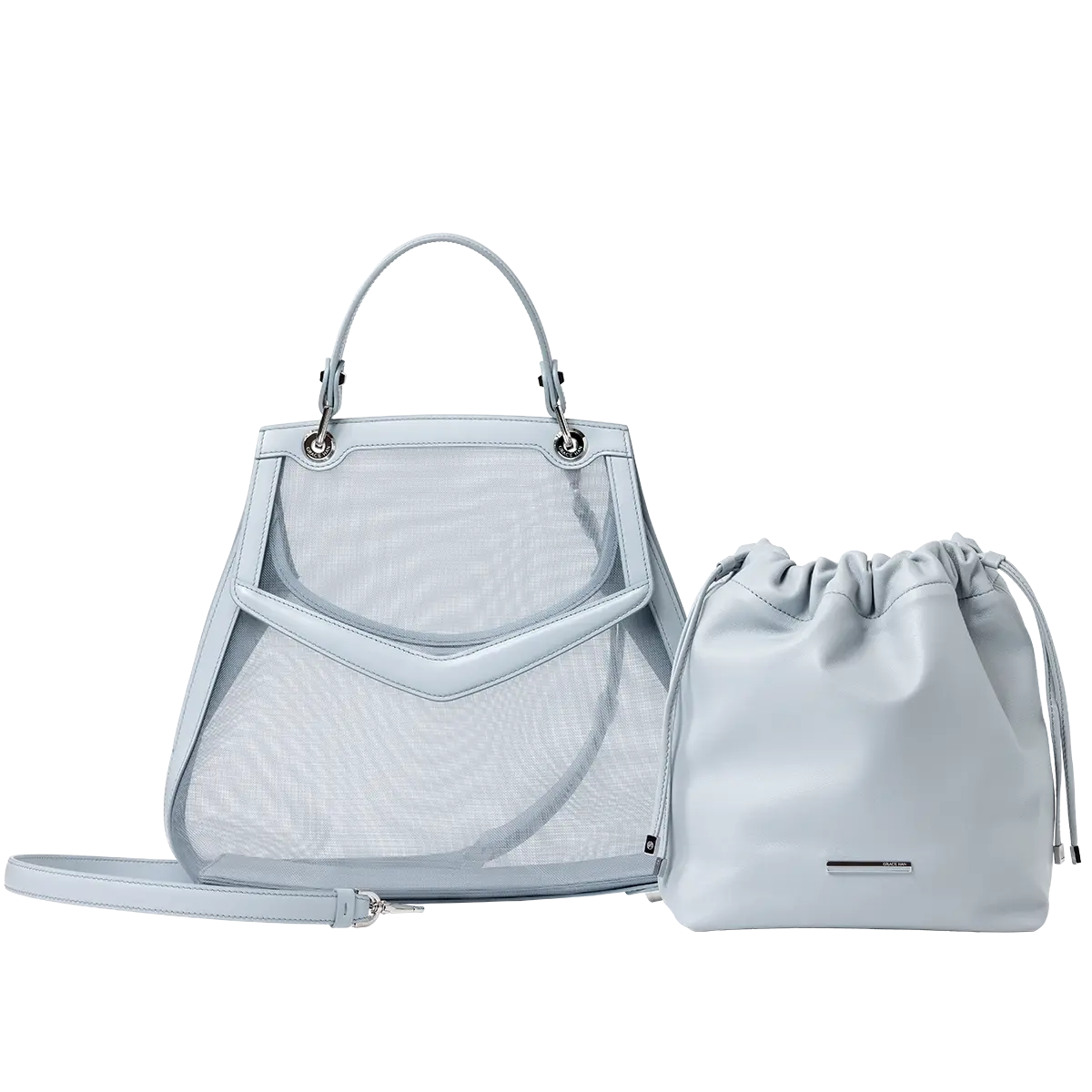 Love Letter Large Mesh Top Handle Bag Pearl Blue 3